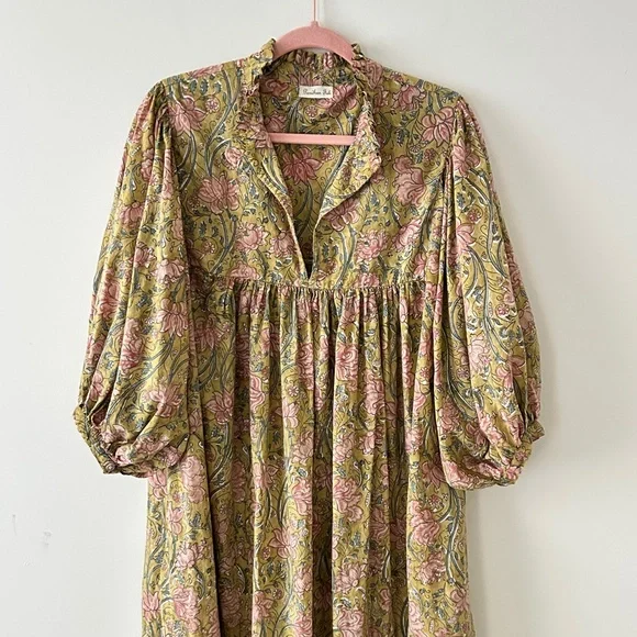 100% Cotton Green Floral Maxi Dress - Picture 3 of 16